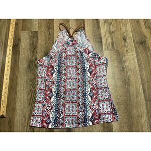 Chaps Tank Top, Women's Size Medium, Red Blue White, Floral, Halter, Sleeveless